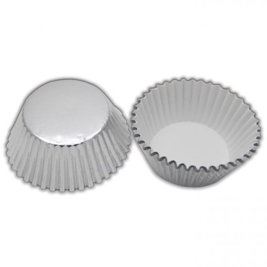 48 Paper Cake Cases Silver 50x32mm