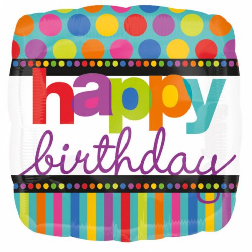 Foil Balloon Happy Birthday 43 cm (Dots and Stripes)