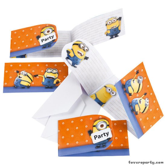 6 Invitation cards With Envelope Minions