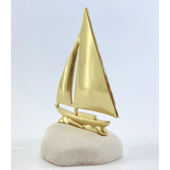 Gold Boat on a stone 9X5cm
