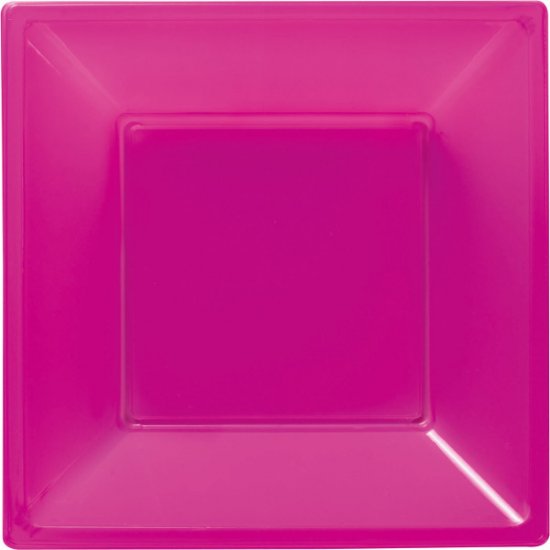 8 Plastic Deep Square Plates 18cm Fuchsia