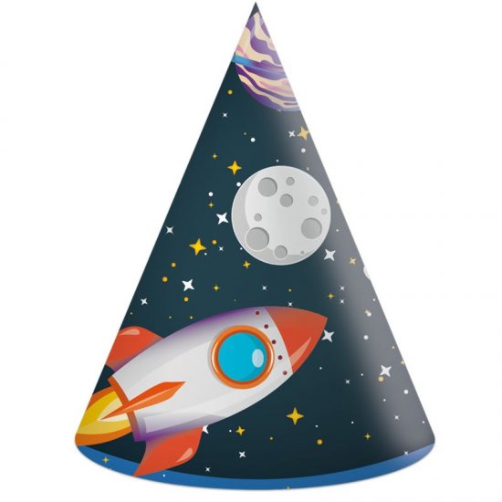 6 Party Hats Rocket Space