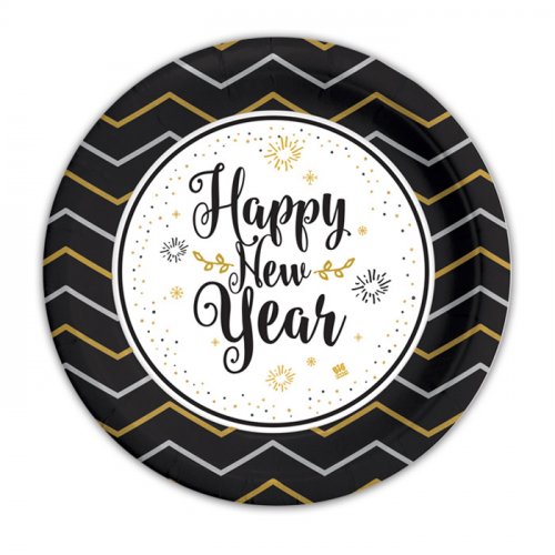 8 Paper Plates 17cm Happy New Year