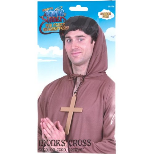 PVC Monks Cross, Gold, with Black Cord