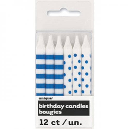 12 Blue stripes/dot Candles 12 Blue stripes/dot Candles