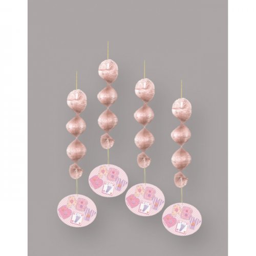 4 Pink Hanging Decoration Baby Shower