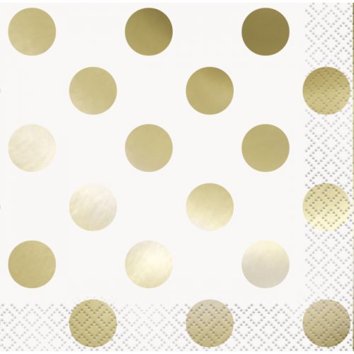 16 Napkins Gold Foil Dot 25X25cm