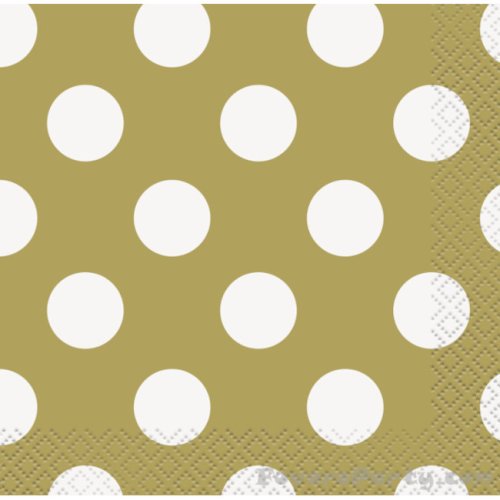 16 Napkins Gold Dot 25X25cm