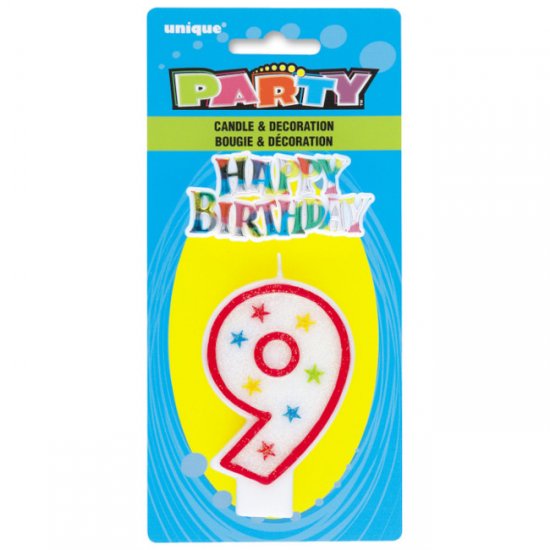 Candle No9 with glitters & Happy Birthday Plaquette