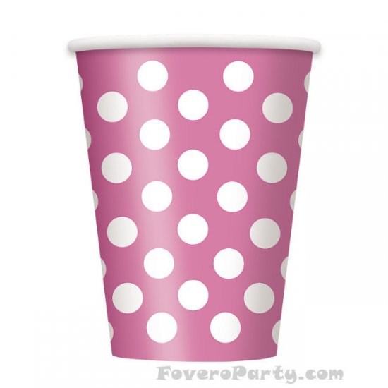 6 Paper Cups Fuchia Dots 355ml