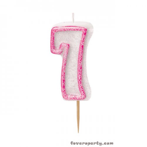 Pink Candle with Glitters number 7