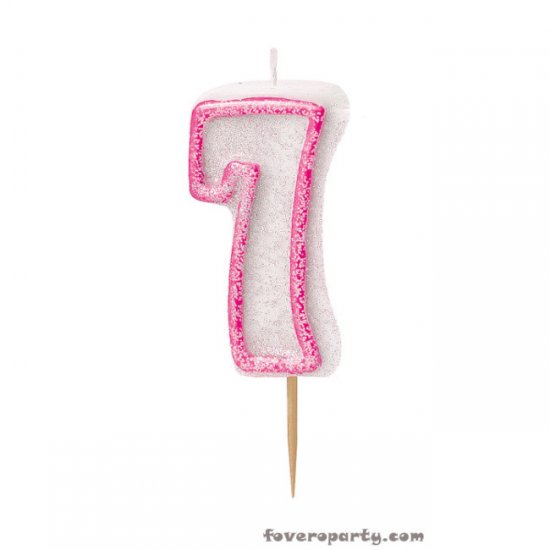 Pink Candle with Glitters number 7