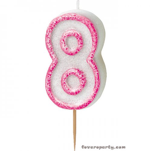 Pink Candle with Glitters number 8