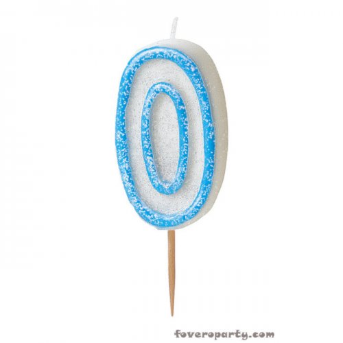 Blue Candle with Glitters number 0