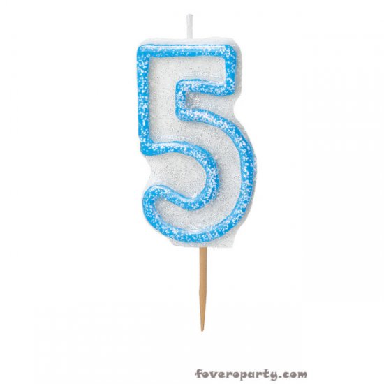 Blue Candle with Glitters number 5