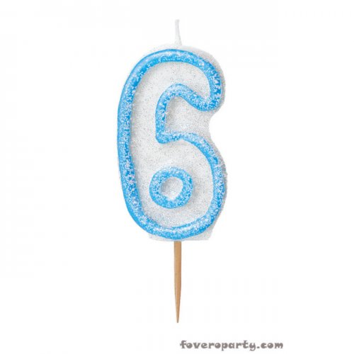 Blue Candle with Glitters number 6