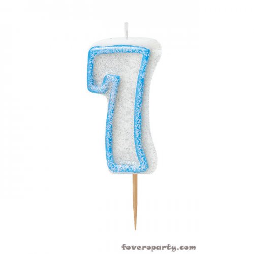 Blue Candle with Glitters number 7