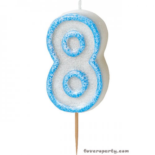 Blue Candle with Glitters number 8