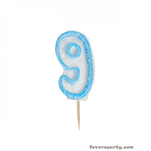 Blue Candle with Glitters number 9