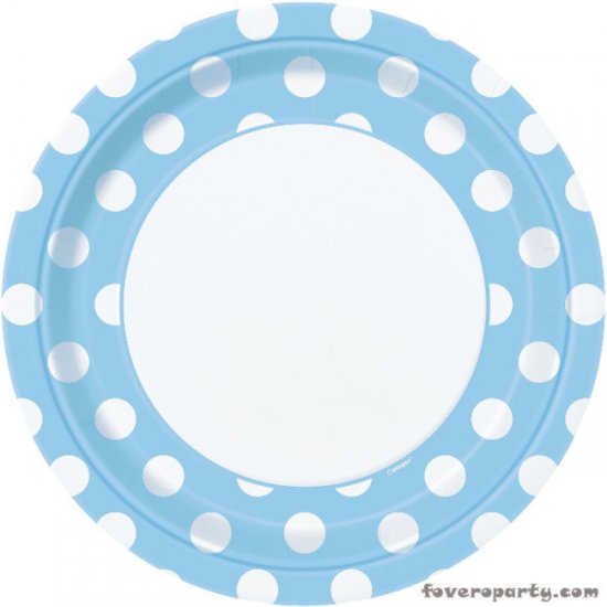 8 Plates Light Blue Dots 23cm