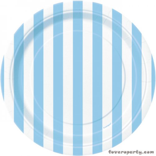 8 Plates Light Blue Stripes 18cm