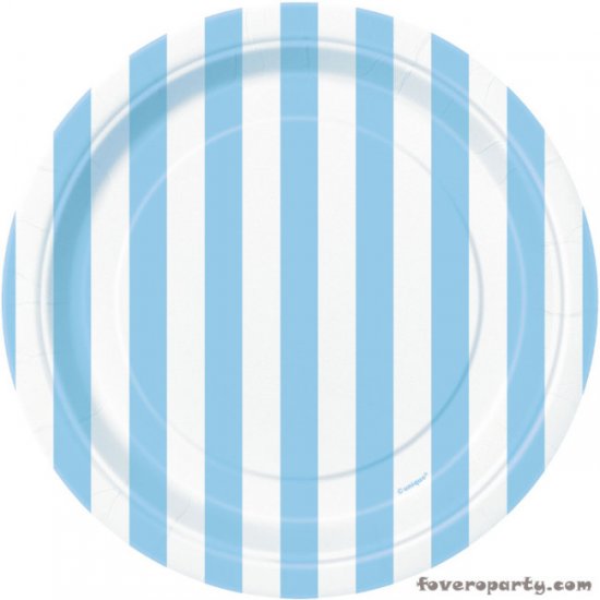 8 Plates Light Blue Stripes 18cm