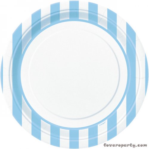 8 Plates Light Blue Stripes 23cm