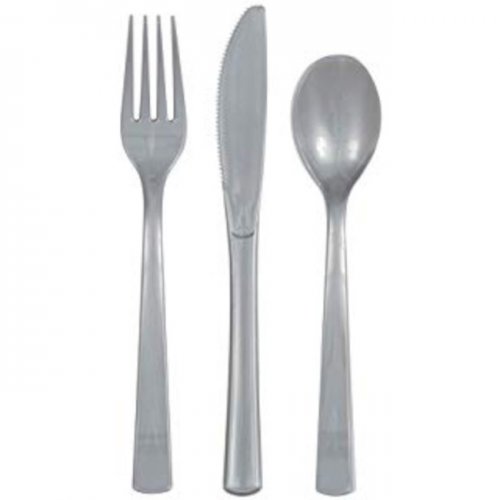 6 Set Plastic Cutlery Silver (18pcs)