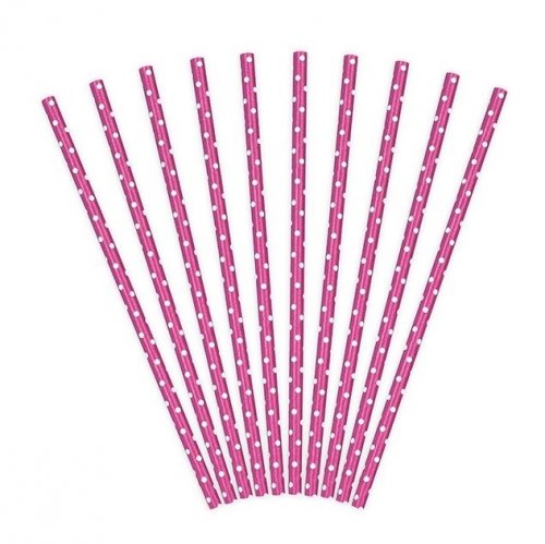 10 Paper Straws Fuchsia Dots