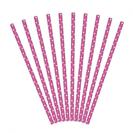 10 Paper Straws Fuchsia Dots