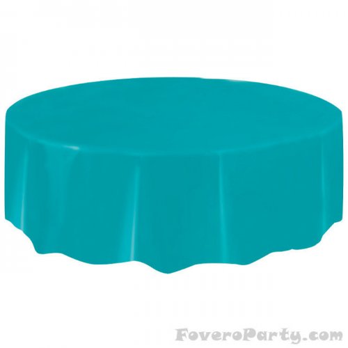 Turquoise Plastic Tablecover Round 213cm