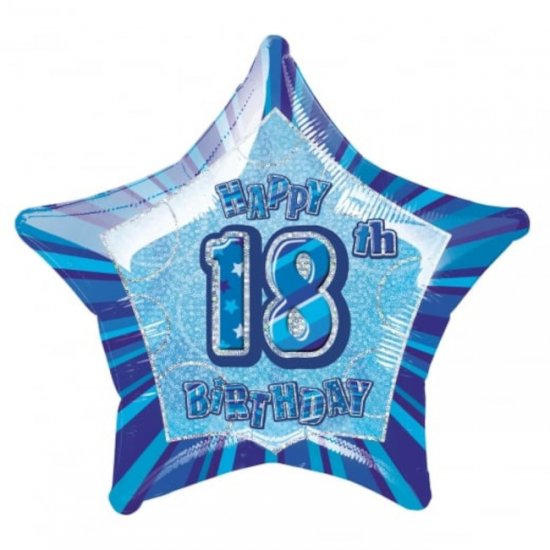 Foil Balloon Blue Star 18th Birthday 50cm