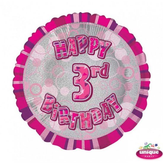 Foil Balloon 3 Prismatic Pink 45cm