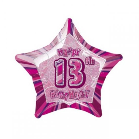 Foil Balloon Pink Star 13th Birthday 50cm