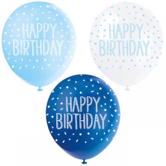 5 Balloons Happy Birthday Blue 30cm