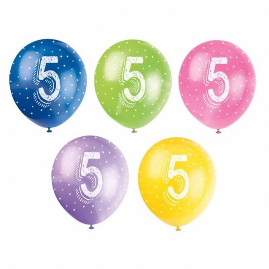 5 Balloons No. 5 Assorted colours Pearlized 30cm