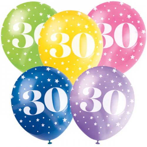 5 Balloons No.30 Assorted colours 30cm