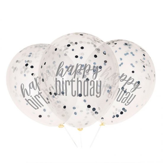 6 Clear Balloons with Confetti Black