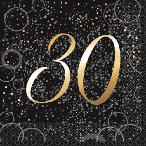 16 Napkins 30th Gold Birthday