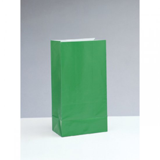 12 Paper Party Bags Green