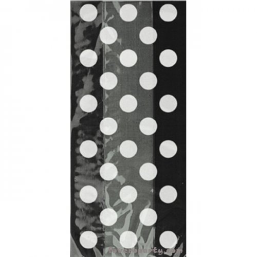 20 Black Dots Cello Bags with Twist Ties 13cmX29cm