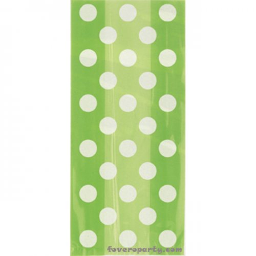 20 Lime Green Dots Cello Bags with Twist Ties 13cmX29cm