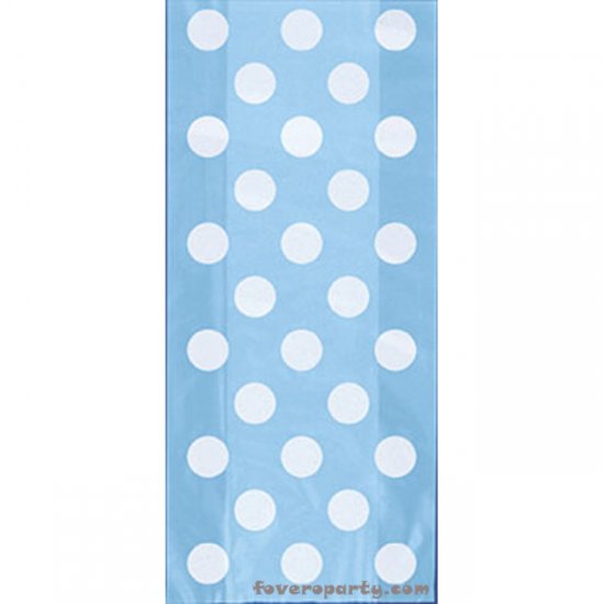 20 Light Blue Dots cello Bags with Twist Ties 13cmX29cm