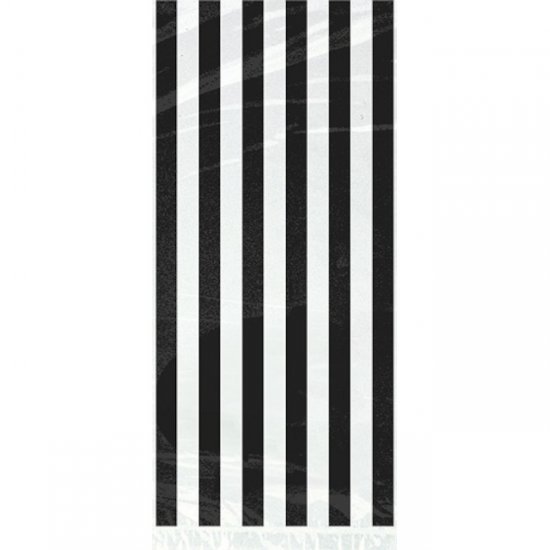 20 Black Stripes Cello Bags with Twist Ties 13cmX29cm