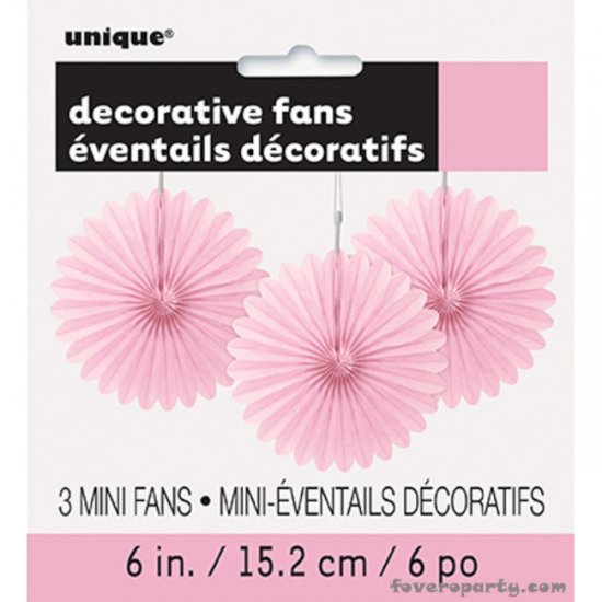 3 Decorative Fan Pink 15 cm