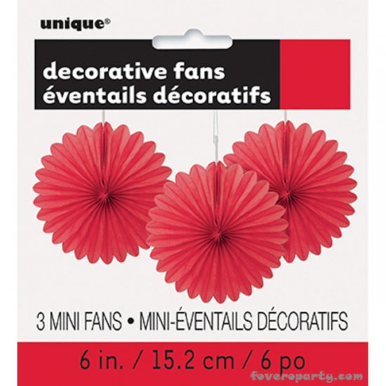 3 Decorative Fan Red 15 cm
