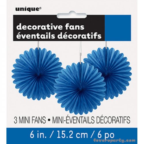 3 Decorative Fan Royal Blue 15 cm 3 Decorative Fan Royal Blue 15 cm