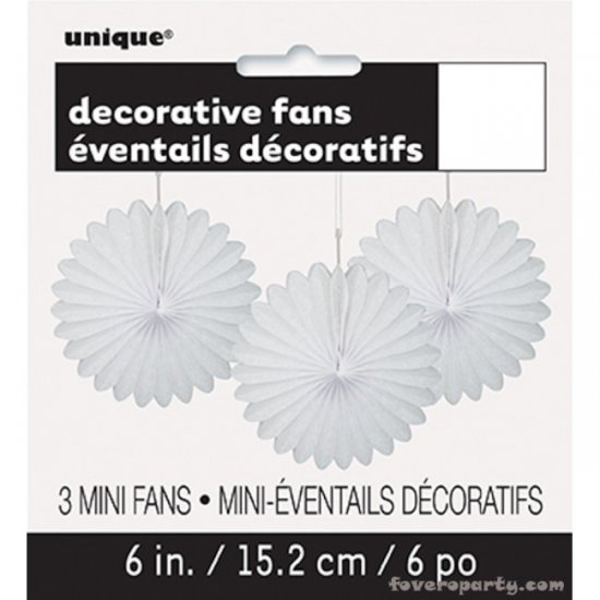 3 Decorative Fan White 15 cm