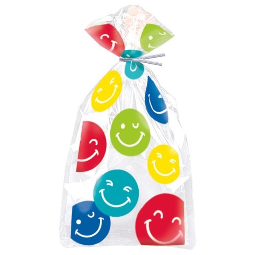 20 Smiley faces Cello Bags with Twist Ties 13cmX29cm