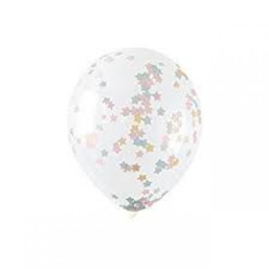 5 Clear Balloons with Star Confetti